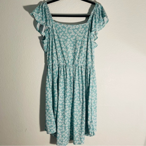 No Boundaries woman mini prairie dress size XXL over the shoulder mint floral - Picture 7 of 11